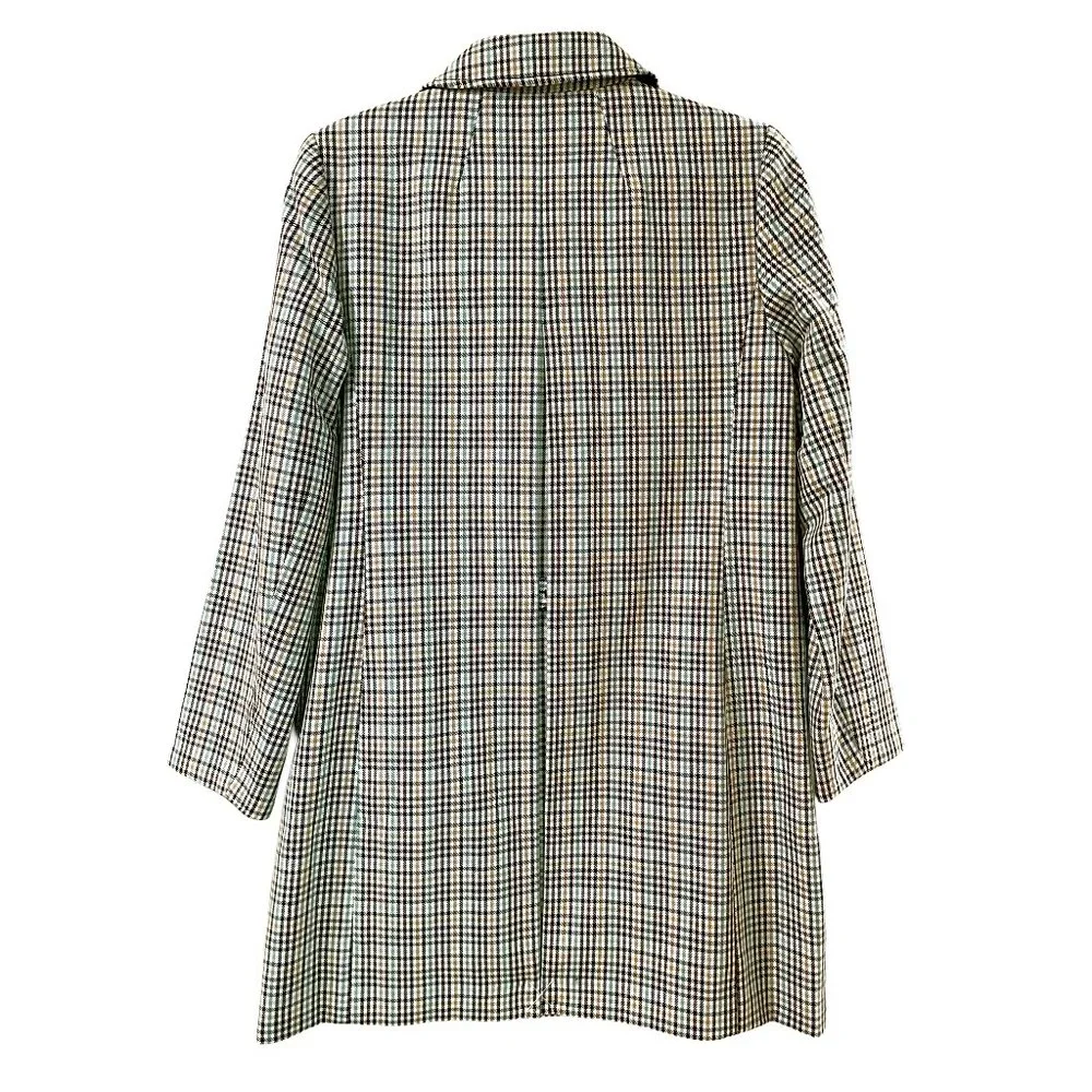 NWT Talbots Check Plaid Coat Ivory Aqua Camel Navy Brown Size 2 - Picture 3 of 7